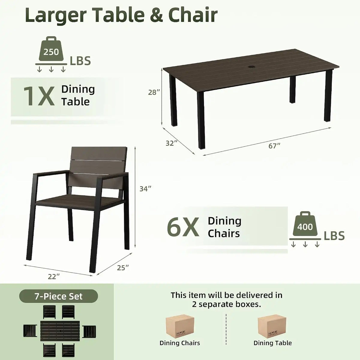 Outdoor Table and Chairs for 6 Aluminum Patio Dining Set with Umbrella Hole