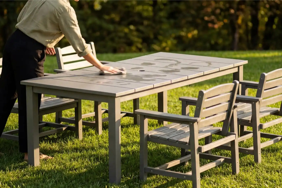 Perli™ 5-Piece Outdoor Dining Set, All-Weather HDPE Patio Furniture with 4 Armrest Chairs and Rectangular Table, UV-Resistant 4-Person Set for Deck, Backyard, Grey