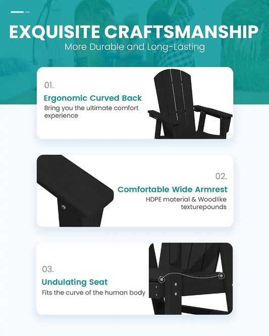 SERWALL Outdoor Adirondack Dining Chair Set of 2, All Weather HDPE, Black