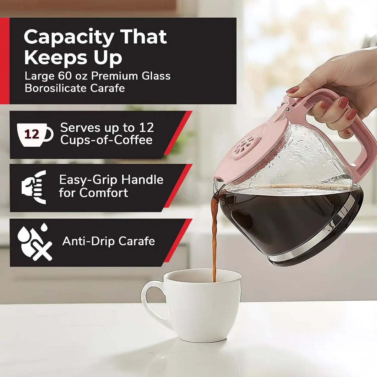 MUELLER HOME 12-Cup Pink Coffee Maker
