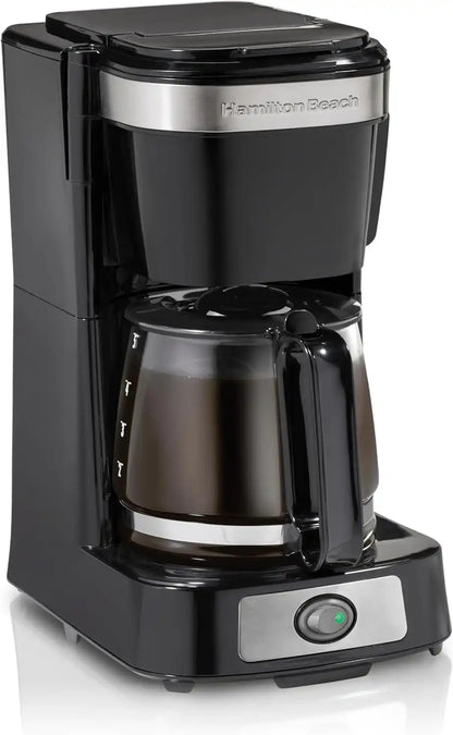 Hamilton Beach 5 Cup Drip Coffee Maker with Easy FrontFill Basket, Compact Design, Works with Smart Plugs, Glass Carafe, Auto Pause and Pour, Black & Stainless Steel (46112)