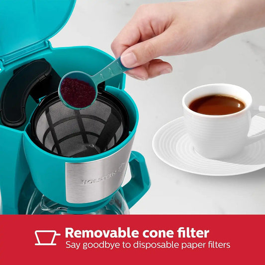Holstein Housewares 5 Cup Drip Coffee Maker – Compact and User-Friendly with Auto Pause & Serve, Reusable Filter & Glass Carafe, Office & Dorm Use, Teal