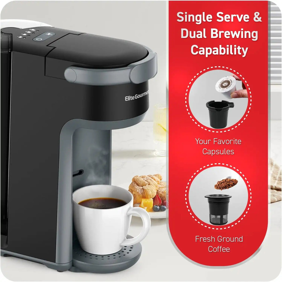 Elite Gourmet EHC323X 2-in-1 Capsule Coffee Maker, K-Cup & Grounds, Black