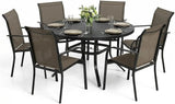 SUNCROWN 7 - Piece Outdoor Dining Set, Patio Furniture Set with 6 x Textilene Dinning Chairs and 53" Metal Round Table with Umbrella Hole for Lawn Garden Backyard Deck, Brown
