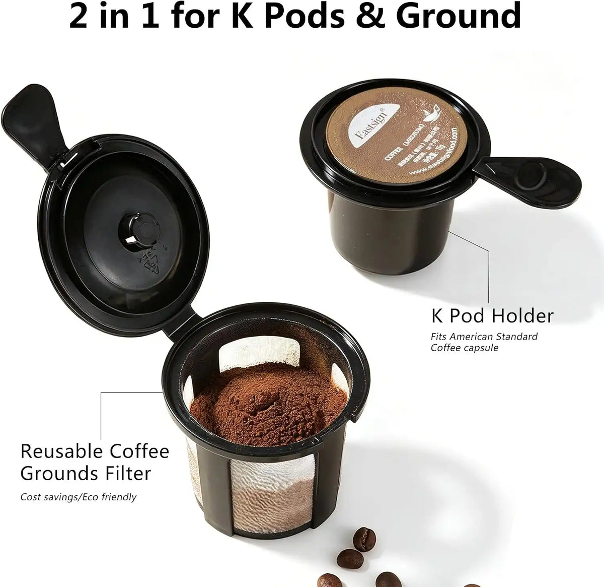 Single Serve Coffee Maker, KCup & Ground Coffee, 6-14 Oz Brew Sizes