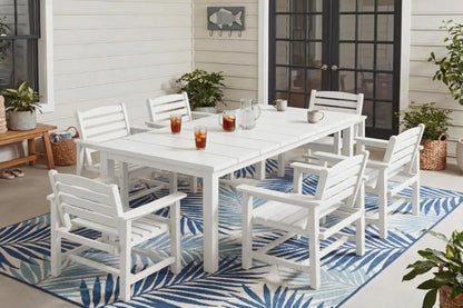 Perli™ 7-Piece Outdoor Dining Set, All-Weather HDPE Patio Furniture with 6 Ergonomic Chairs & Large Table, Built-in Umbrella Hole, UV-Resistant Set for Backyard, Deck, Poolside, White