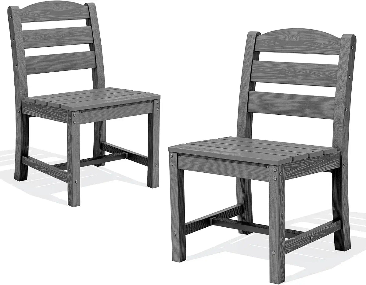 SERWALL Patio HDPE Armless Dining Chairs Set of 2, Grey