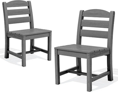 SERWALL Patio HDPE Armless Dining Chairs Set of 2, Grey