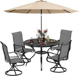SUNCROWN 6-Piece Outdoor Dining Set, All Weather Patio Furniture Sets with 4 Dark Gray Swivel Textilene Mesh Chairs & Round Metal Table & 1 Brown 9Ft Umbrella for Deck Garden Backyard Poolside