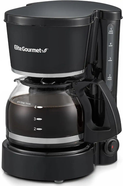 Elite Gourmet EHC-5055# Automatic Brew & Drip Coffee Maker with Pause N Serve Reusable Filter, On/Off Switch, Water Level Indicator, Black