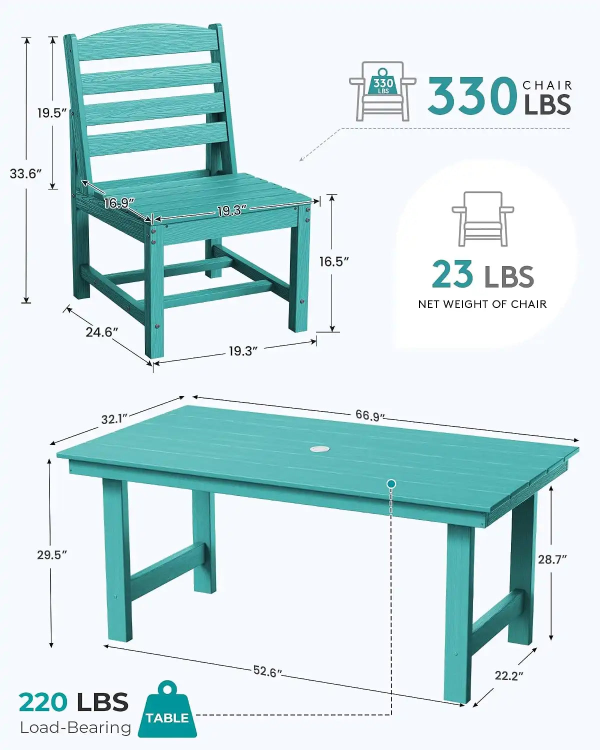 SERWALL Armless Outdoor Dining Set, Patio Dining Set for 6, Aruba