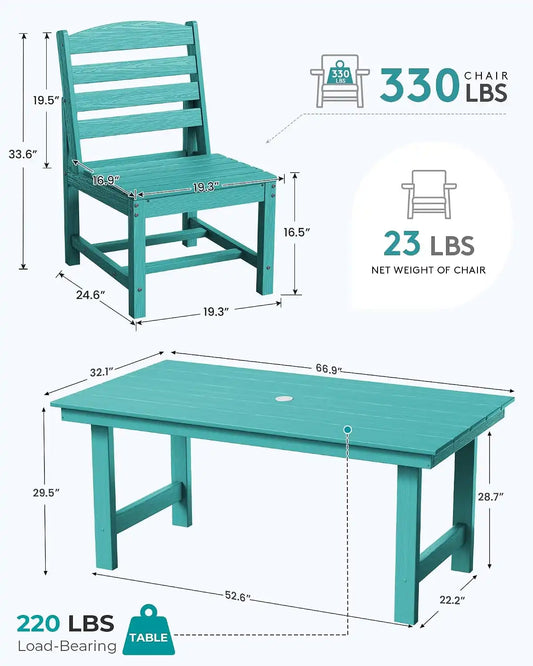 SERWALL Armless Outdoor Dining Set, Patio Dining Set for 6, Aruba