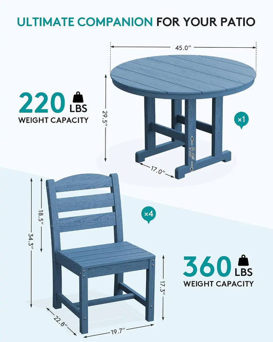 SERWALL 5-Piece Patio Dining Set, 45" Table & 4 Armless Chairs, Navy