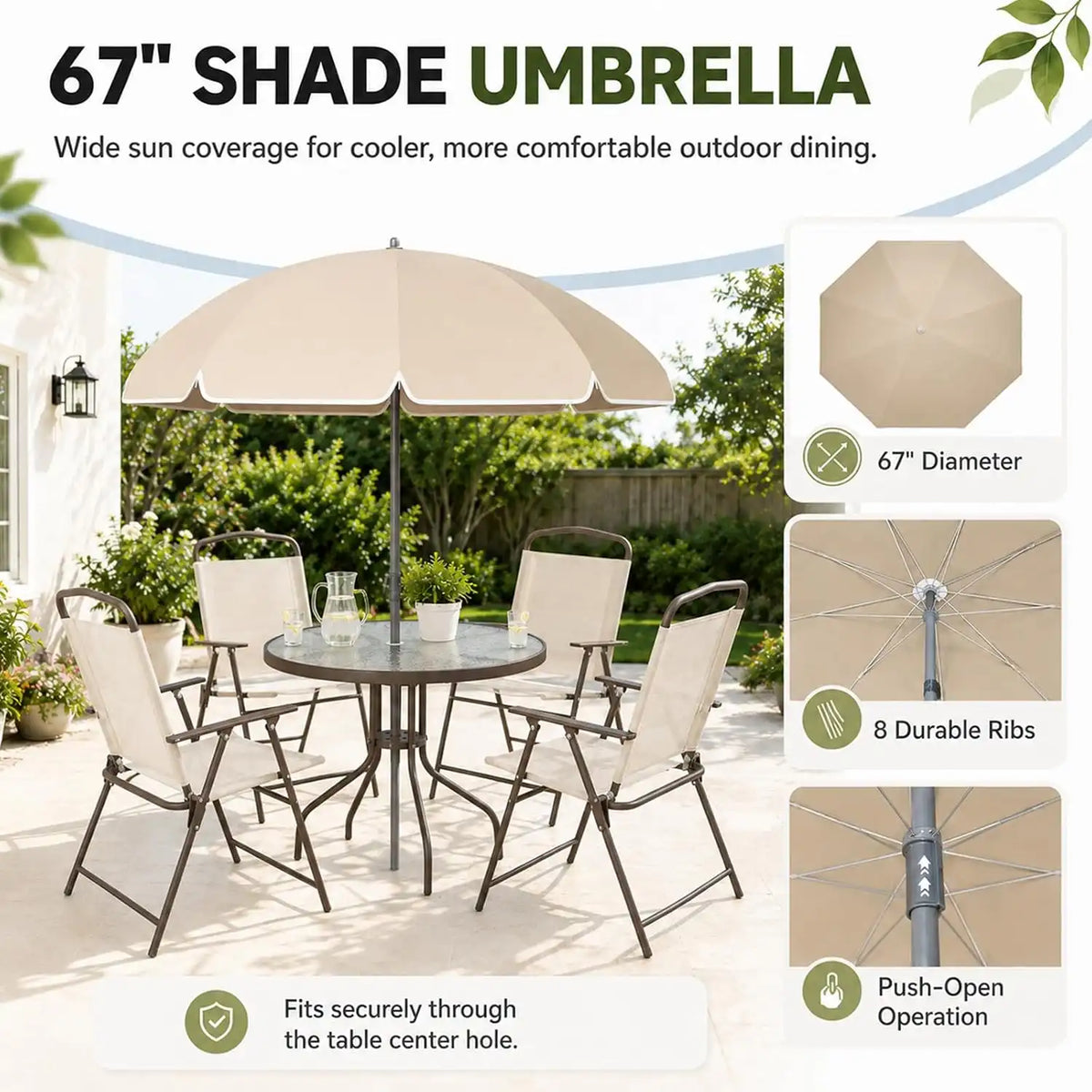 6-Piece Patio Dining Set for 4 with Umbrella (Beige)