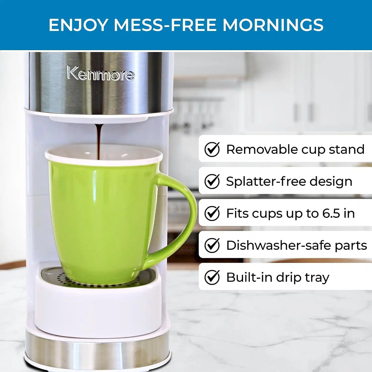 Koolatron Kenmore Single Serve Coffee Maker, Hot & Iced, 14 oz, White