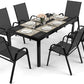 Pamapic Outdoor Dining Sets for 6, Rectangular Steel Slat Table with 6 Textilene Chairs, 7 Piece Patio Table and Chairs Set with Umbrella Hole for Patio, Backyard, Poolside (Black, No Umbrella)