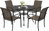 SUNCROWN 5 - Piece Outdoor Dining Set, Patio Furniture Set with 4 x Textilene Dinning Chairs and 41" Metal Round Table with Umbrella Hole for Lawn Garden Backyard Deck, Brown