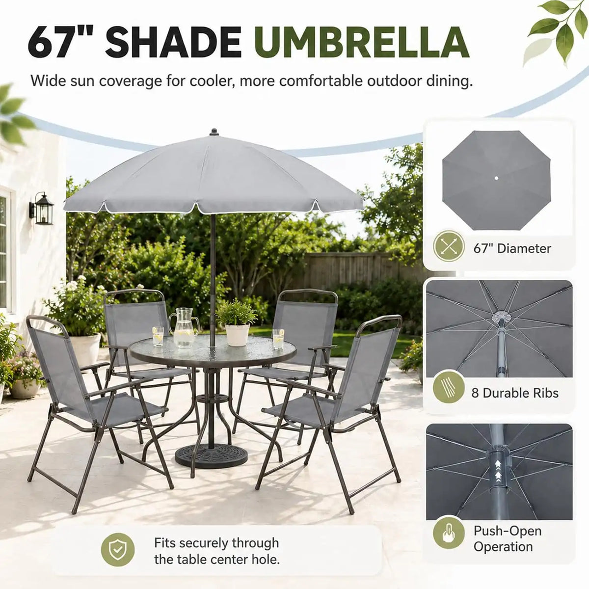 6-Piece Patio Dining Set for 4 with Umbrella, Gray