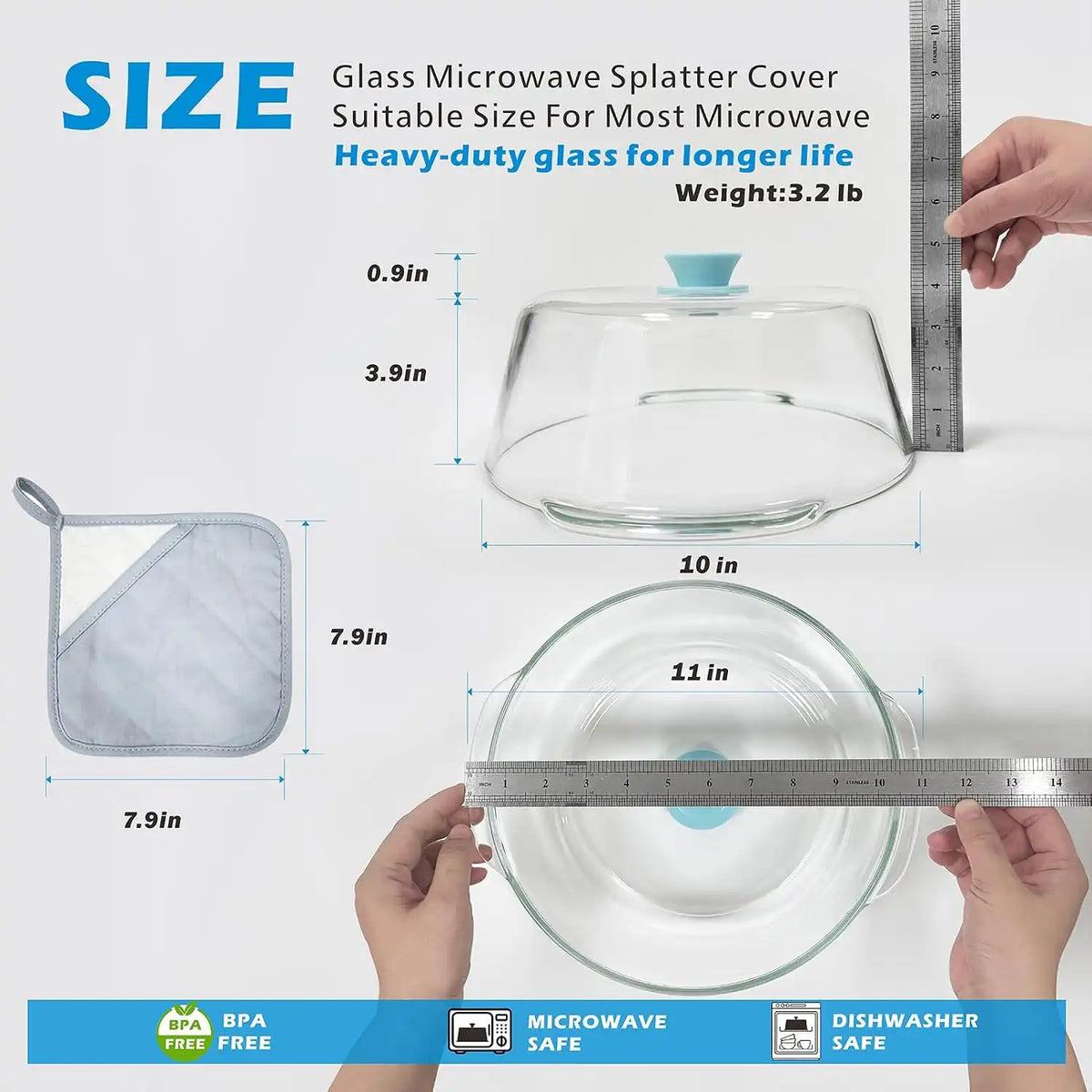 Tall Glass Microwave Splatter Cover for Food, 11in Food Grade Guard Lid