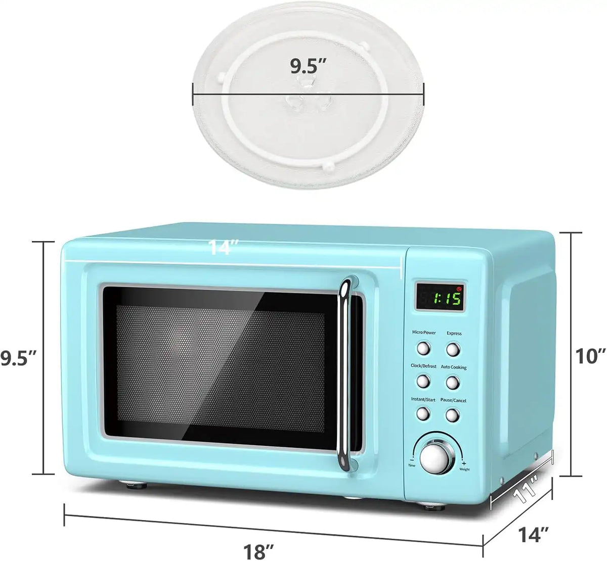 LDAILY 0.7Cu.ft Retro Small Microwave Oven, 700W Compact Countertop Microwave with 5 Power Levels, Auto Cooking Menus, Glass Turntable, Child Lock & Glass Turntable for Apartment, Dorm (Green)