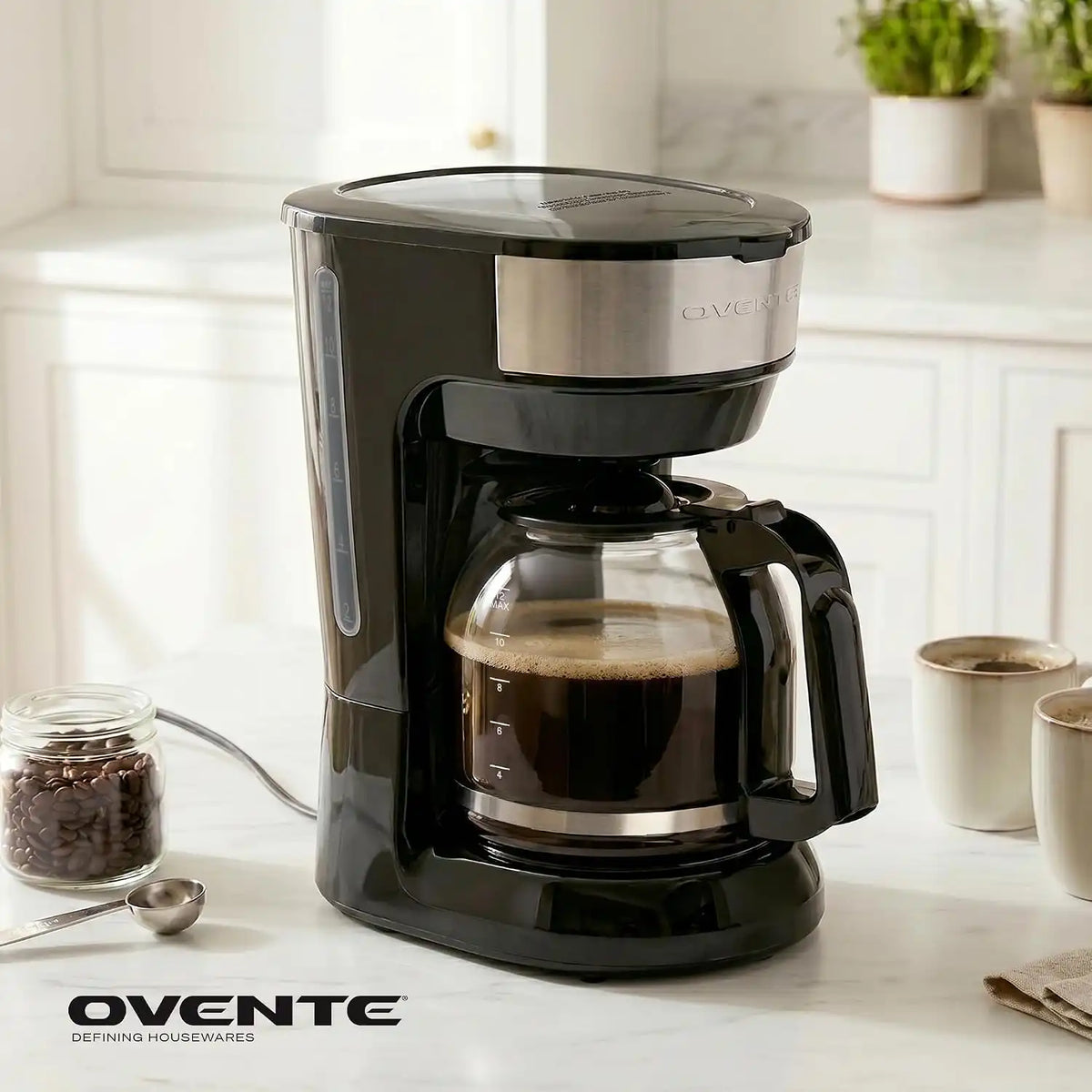 OVENTE 12-Cup Drip Coffee Maker with Easy On/Off Switch, Black CM412B
