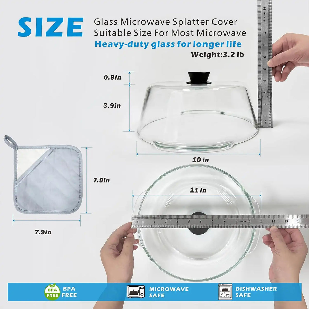 Glass Microwave Splatter Cover for Food, 11in Food Grade Splatter Guard Lid