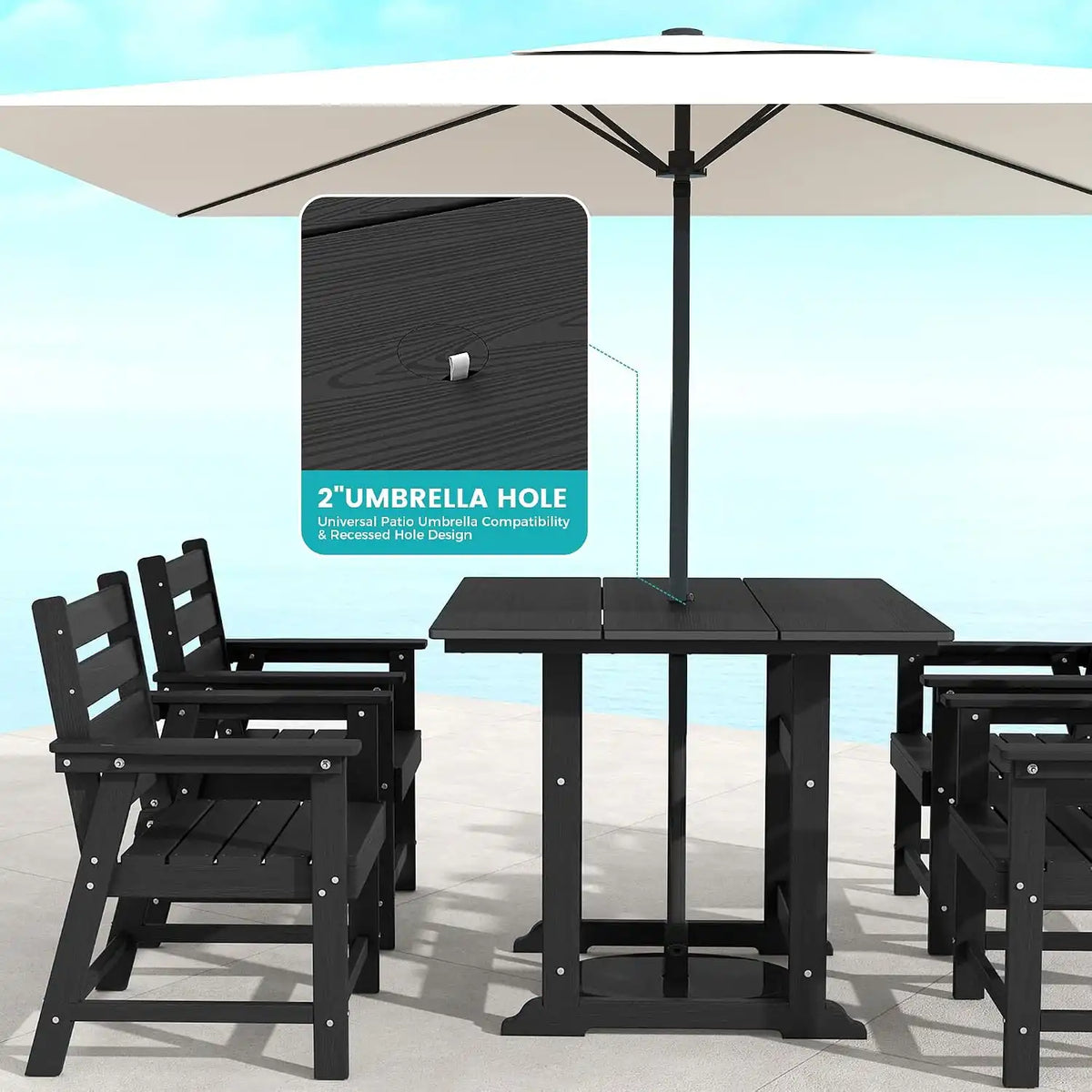 HDPE Outdoor Dining Set, Patio Dining Set of 5, Black
