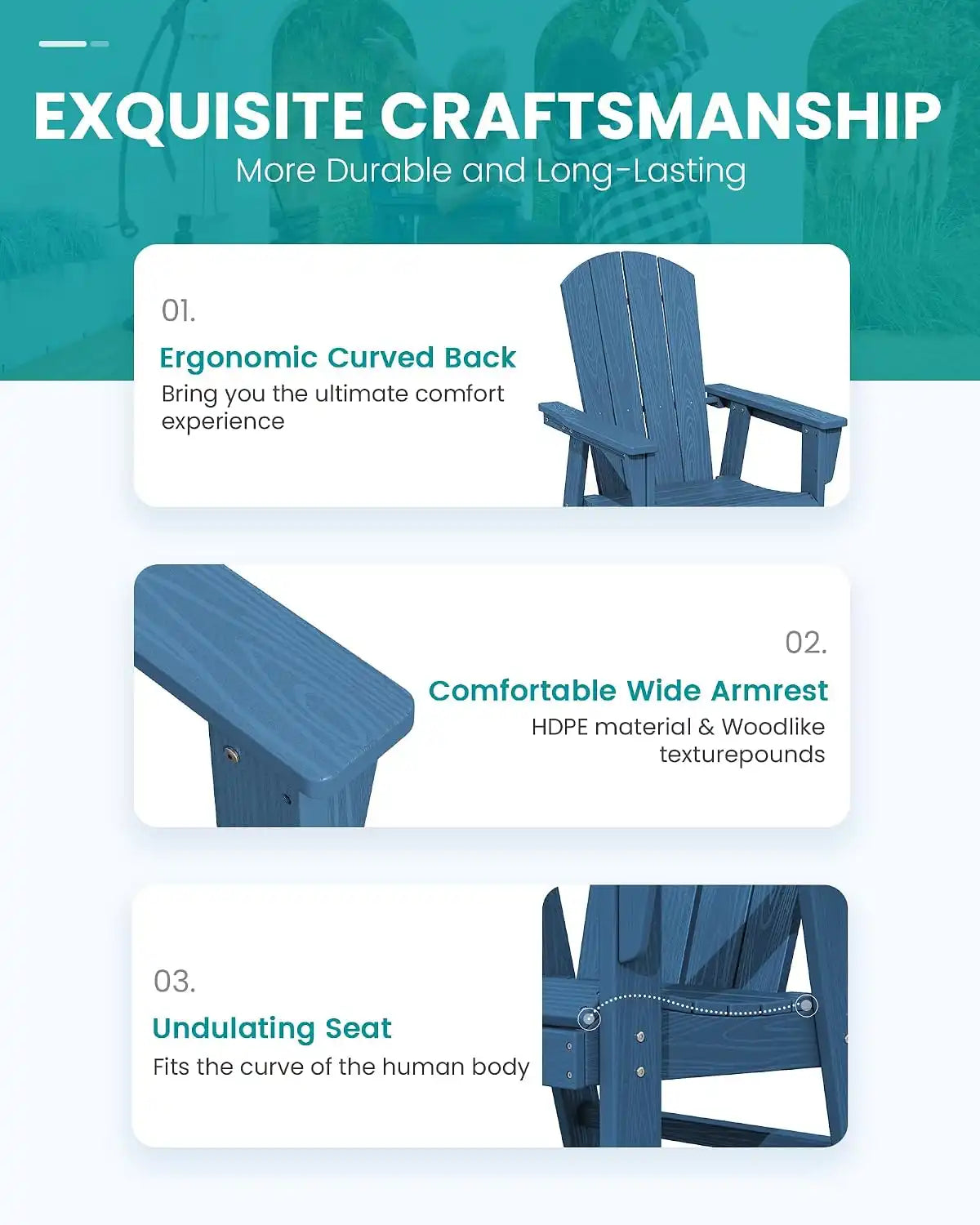 SERWALL Outdoor Adirondack Dining Chair Set of 2, All Weather HDPE, Navy