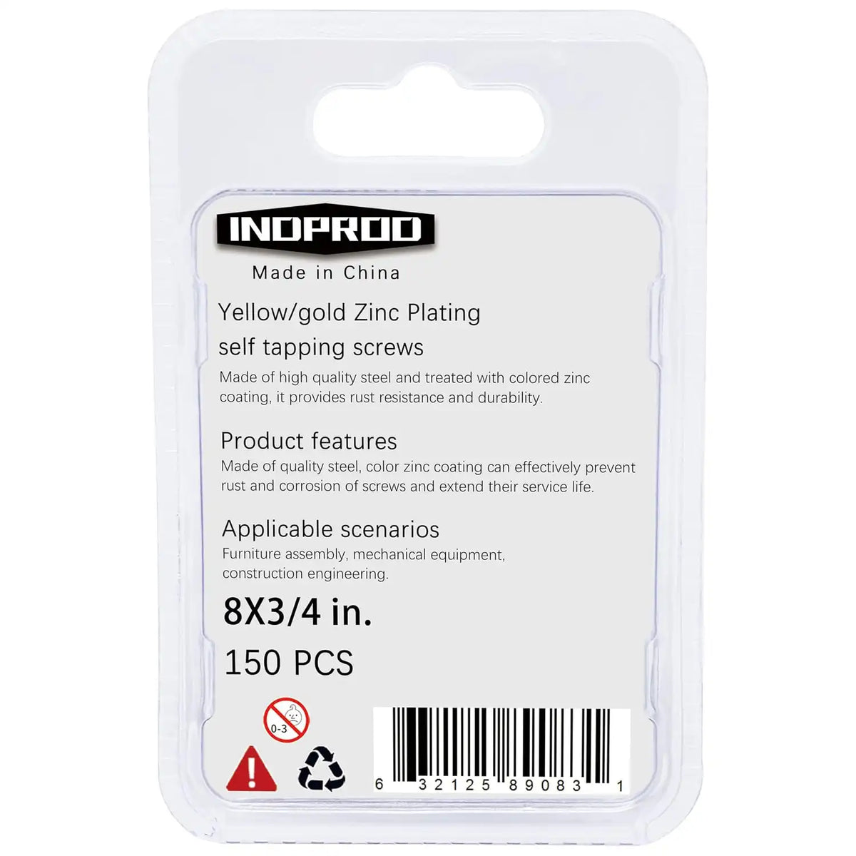 Wood Screws 8 × 3/4 inch, Phillips Flat Head Zinc Plated Screw, Self Tapping Screws for Wood Metal Plastic, Zinc Plated Carbon Steel, #8 × 3/4" Exterior Self Tapping Screws 150-pack