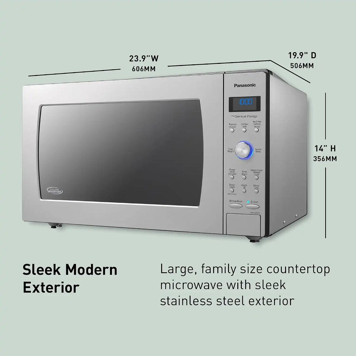 Panasonic Microwave Oven with Cyclonic Wave Inverter Technology, 1250W, 2.2 cu.ft. Countertop Microwave with Genius Sensor One-Touch Cooking – NN-SD975S (Stainless Steel/Silver)