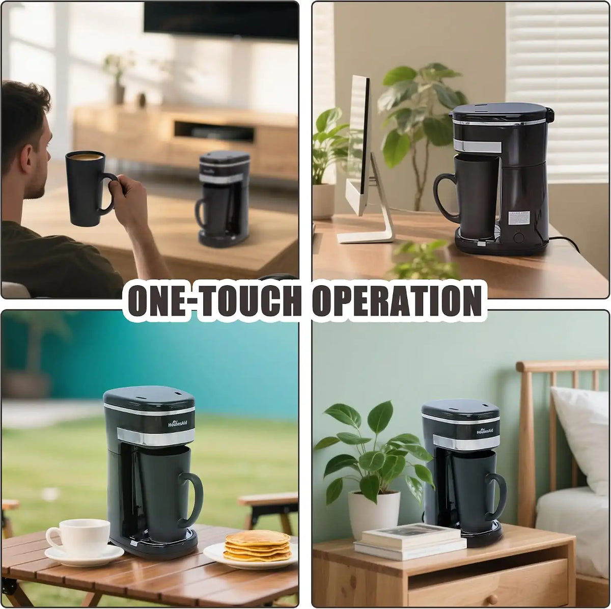 Single Serve Coffee Maker, 15oz Portable One Cup Coffee Brewer