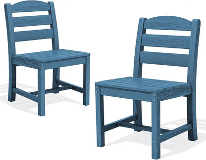 SERWALL Patio HDPE Armless Dining Chairs Set of 2, Navy