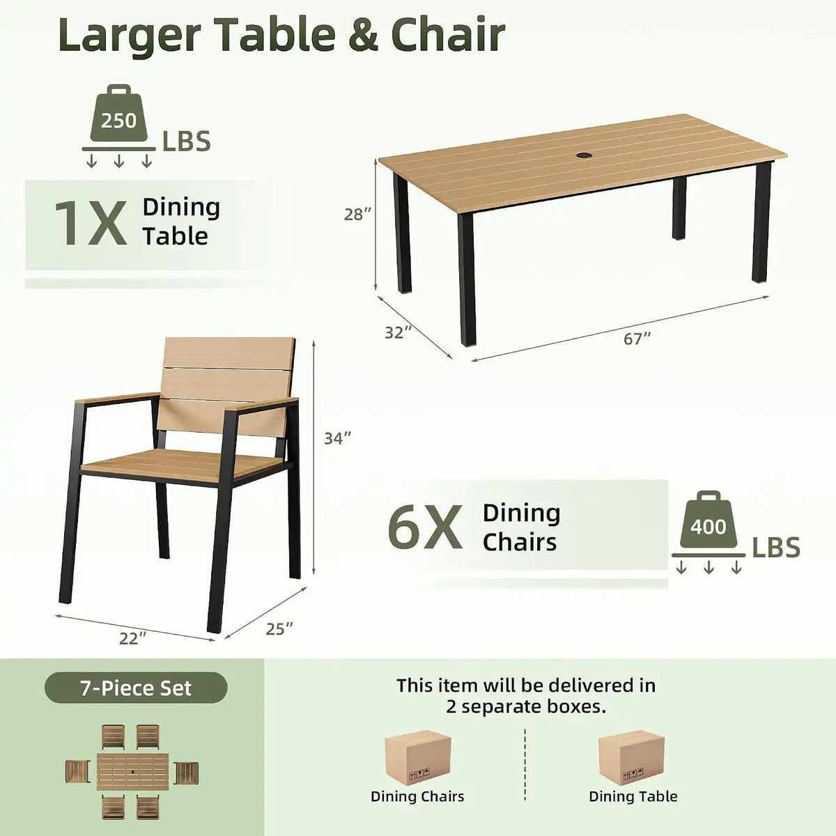 Outdoor Table and Chairs for 6 Aluminum Patio Dining Set with Umbrella Hole
