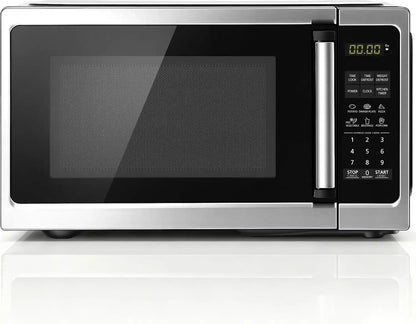 Countertop Microwave Oven 0.9 Cu. Ft, 900W Small Compact Microwave with LED Lighting, 6 Auto Menus, Turntable, Child Lock, Easy-Clean, Memory Function for Families, Apartments, Dorm, Stainless Steel