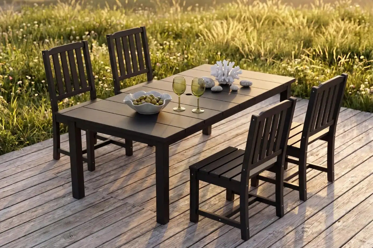Perli™ 5-Piece Outdoor Dining Set, All-Weather HDPE Patio Furniture with 4 Armless Chairs and Rectangular Table, UV-Resistant 4-Person Set for Deck, Backyard, Black