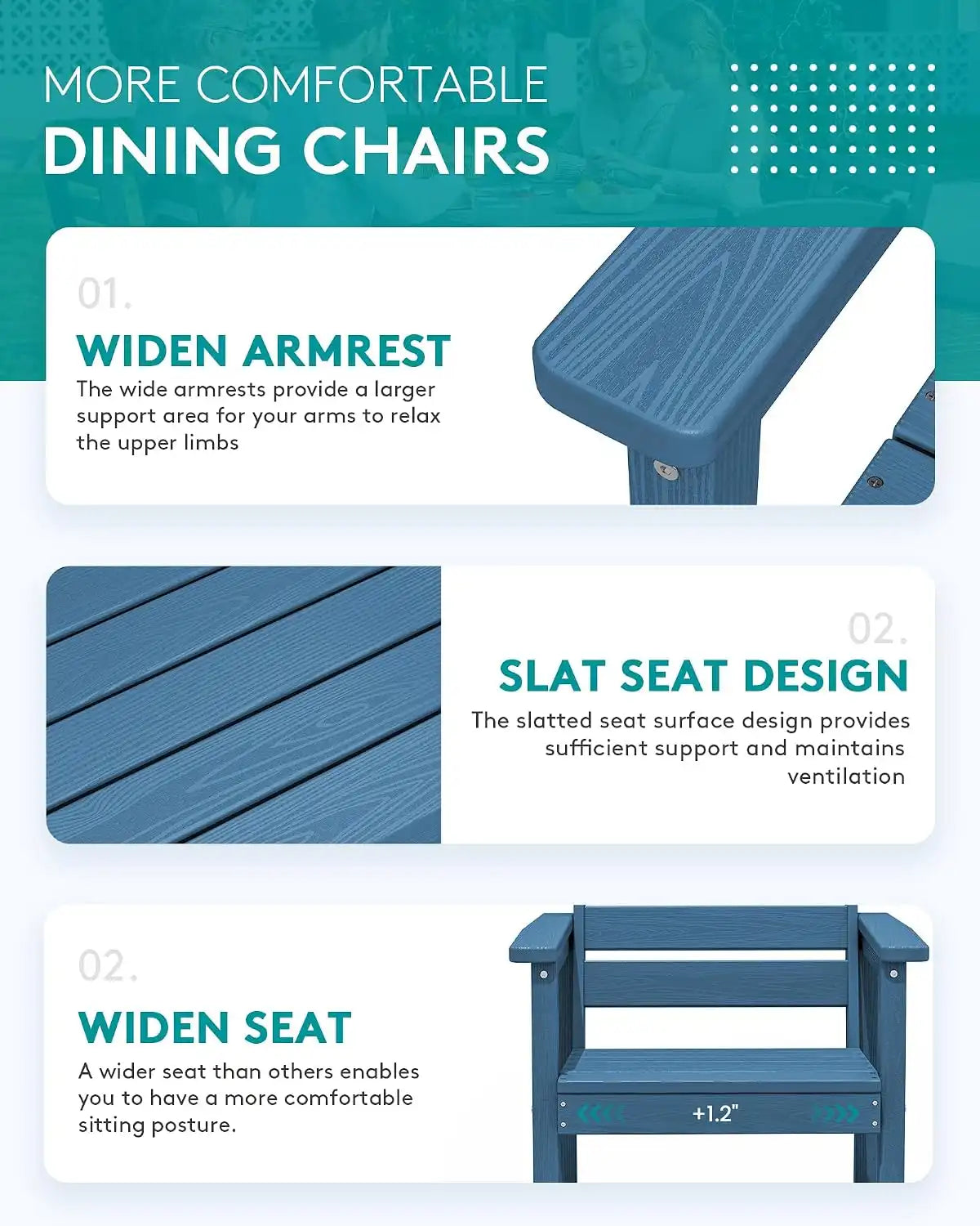 SERWALL 60" - 83" Expandable Outdoor Dining Table and 6 HDPE Chairs, Blue