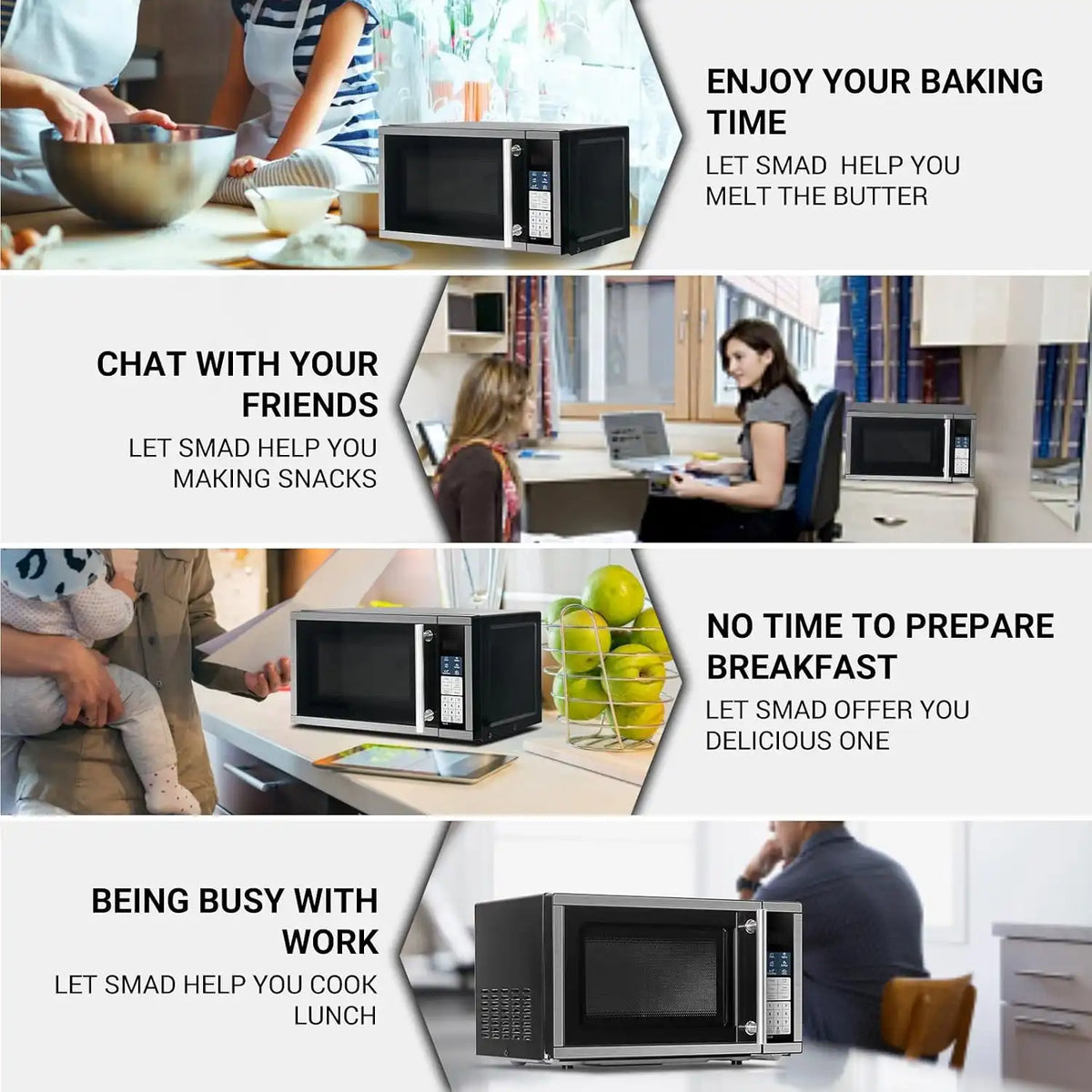 Smad 0.7 Cu.Ft Small Microwave, Countertop Microwave Oven with Removable Turntable, 6 Auto Menus and Child Lock, Mini Oven microondas for Apartments, Dorm and Kitchen, Stainless Steel, 700W