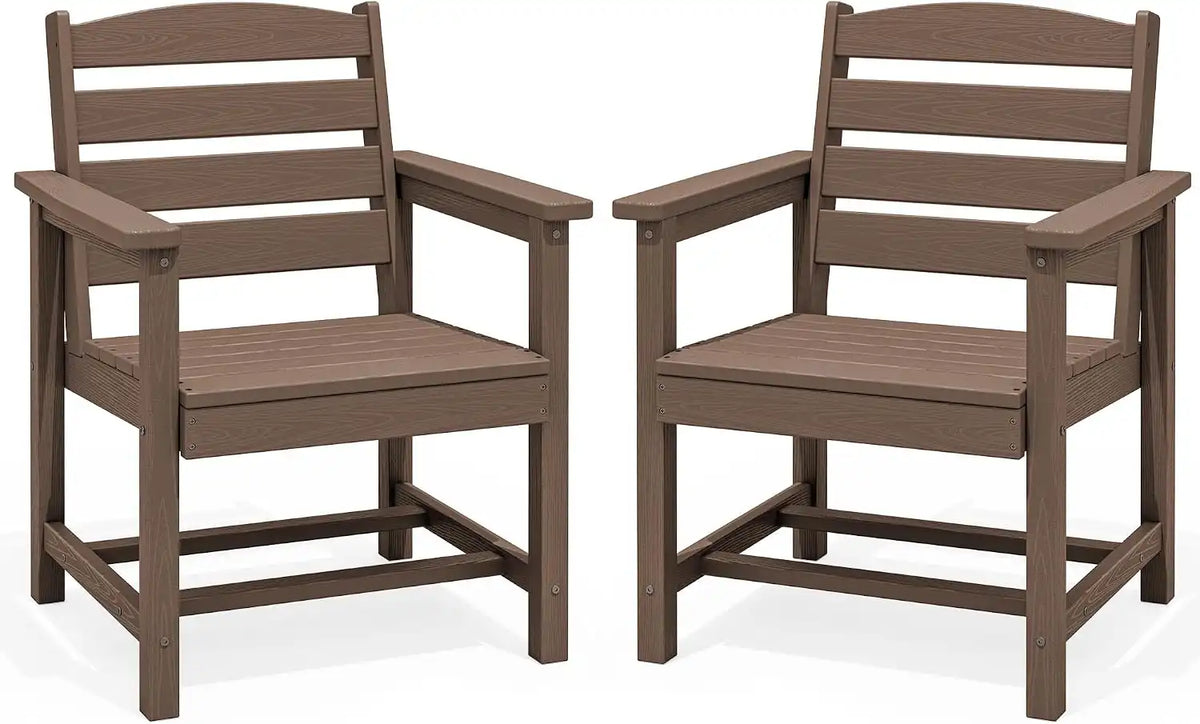 SERWALL Patio HDPE Dining Chairs Set of 2, Brown