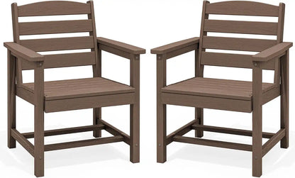 SERWALL Patio HDPE Dining Chairs Set of 2, Brown