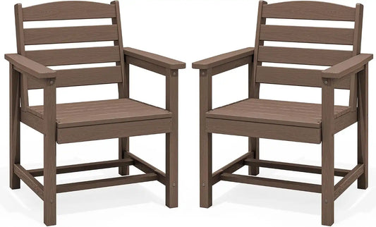 SERWALL Patio HDPE Dining Chairs Set of 2, Brown