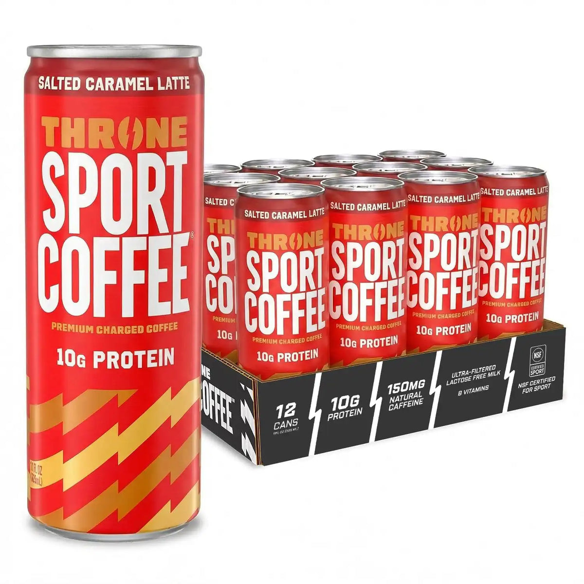 Throne Sport Coffee Salted Caramel Latte, 10g Protein, 150mg Caffeine, 12Pk