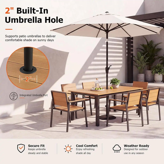 LazySunsets Outdoor Dining Set with Umbrella Hole (Charcoal, 7 Piece)