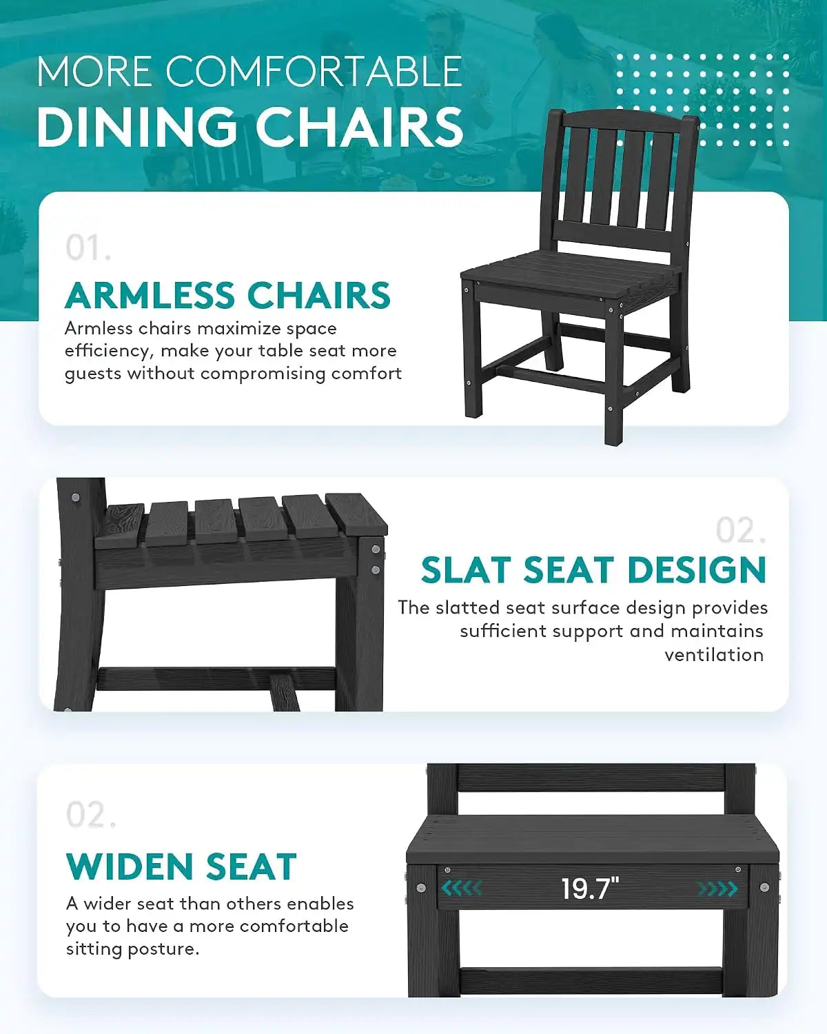 SERWALL Outdoor Patio Dining Set for 6, Black