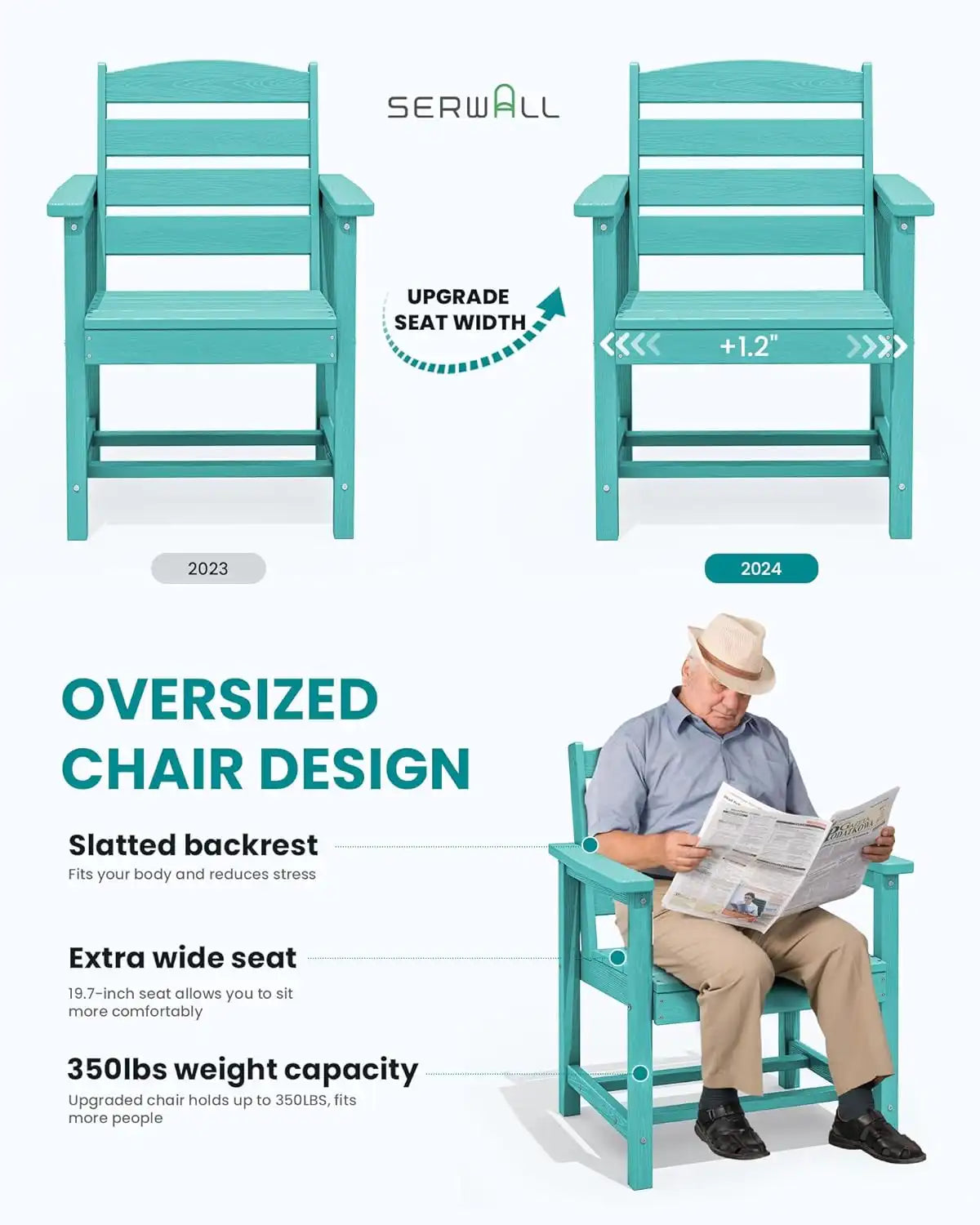 SERWALL Patio Dining Chair Set of 2,All Weather HDPE Dining Chair, Aruba