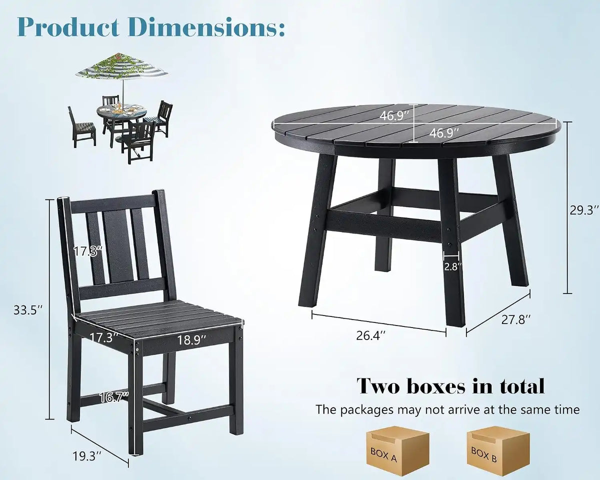 AMERLIFE Outdoor Dining Set for 4, HDPE Round Table and Chairs, Black