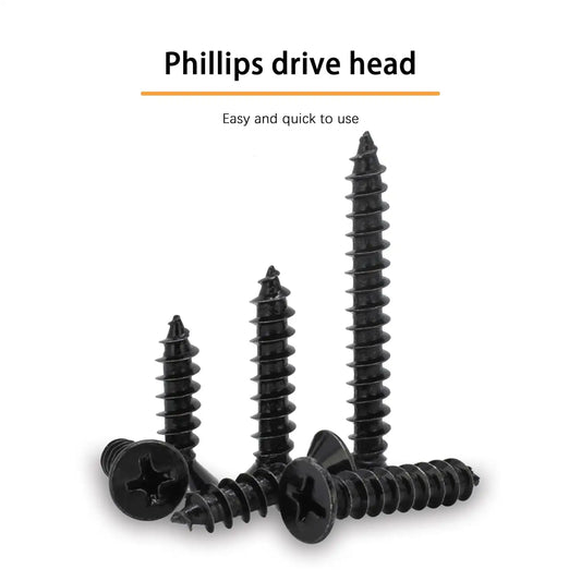 #10 X 3/4" Black Screw,Flat Head Phillips Wood Screw, Electroplating Black Carbon Steel, #10 X 3/4-Inch,100Pcs