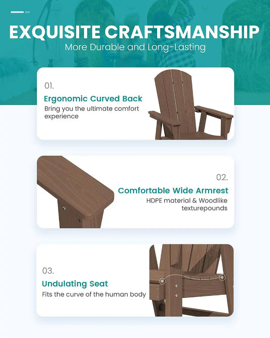 SERWALL Outdoor Adirondack Dining Chair Set of 2, All Weather HDPE, Brown