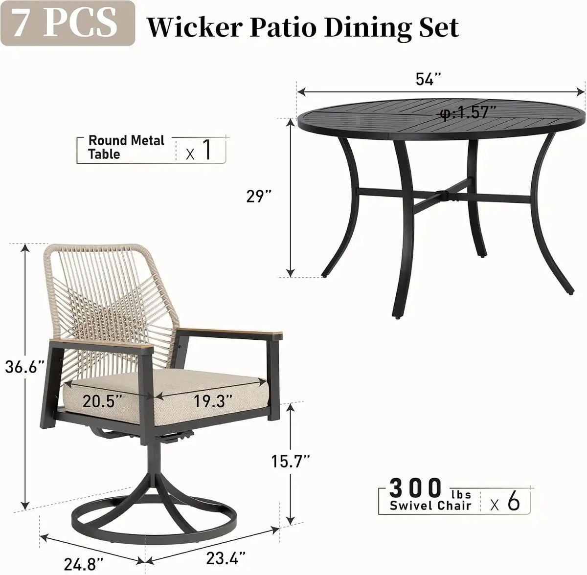 SUNSHINE VALLEY 7pc Patio Dining Set, 54" Round Table & 6 Swivel Chairs