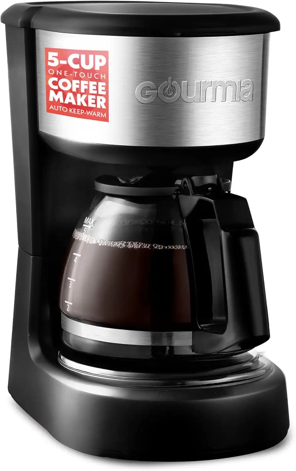 Gourmia Drip Coffee Maker - 5-Cup Capacity, Glass Carafe, Black