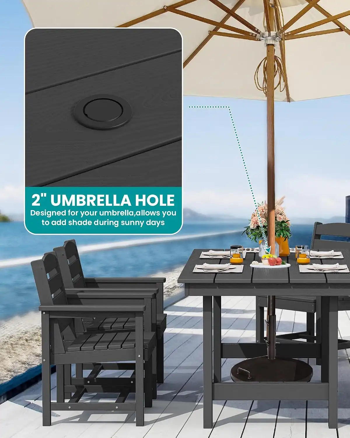 SERWALL Outdoor Dining Set, Patio Dining Set with Bench, Black